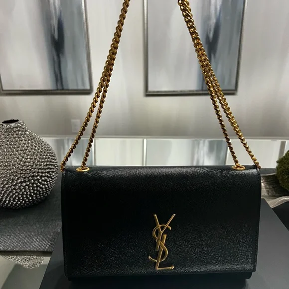 Saint Laurent YSL Black Kate Medium Flap Purse - In Grain De Poudre - Picture 10 of 17